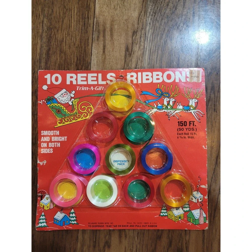 Vintage Christmas Ribbons Tree Shaped Package Graphics Delaware Ribbons USA